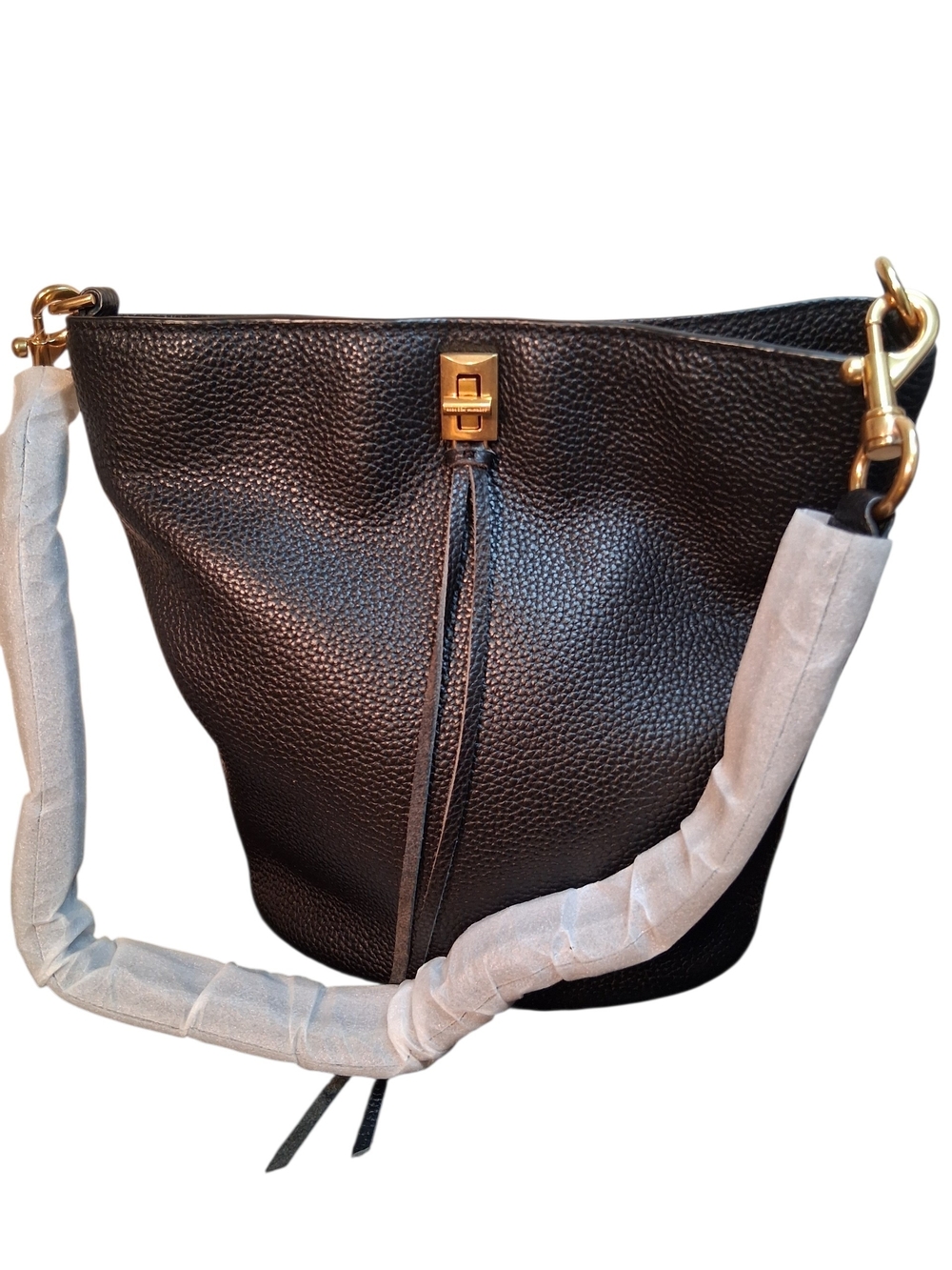 Rebecca Minkoff Black Pebbled Leather Shoulder Bag with Gold Hardware